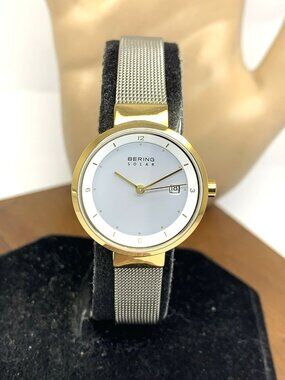 Bering Women's Watch 14426-010 Solar White Dial Two Tone Mesh Steel 26mm